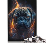500 Piece Puzzles for Adults Fire Animal Pug Jigsaw Puzzles for Adults Wooden Rectangle Creative Jigsaw 500pcs (52x38cm)