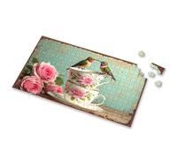 500 Piece Puzzles For Adults Two Hummingbirds Perched On Floral Teacups With Pink Roses Picture Puzzle Puzzles For Toddlers 2-4 1500 Piece Puzzle(500PCS)