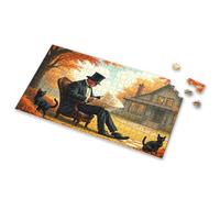 500 Piece Puzzles Man In Top Hat Reading Newspaper Outdoors With Two Black Cats Picture Puzzle Puzzle 500 Pieces Puzzles For Adults 500 Pieces(1000PCS)