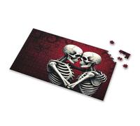 500 Piece Puzzles Two Skeletons In Love On A Red Background. Picture Puzzle Puzzles For Kids Ages 4-6 Toys For Boys 6-8(1000PCS)