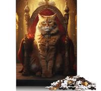 500 Piece Queen Orange Cat Throne Square Puzzle for Adults Wooden Puzzles Educational Puzzle Family Game 500pcs (52x38cm)