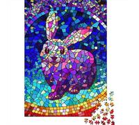 500 Piece Rabbit Stained Glass Style Creative Square Jigsaw Puzzles for Adults & Wooden Puzzles Educational Toys 500pcs (52x38cm)
