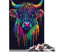 500 Piece Rainbow Highland Cow Colorre Creative Square Jigsaw Puzzles for Adults & Wooden Puzzles Stress Relief Puzzle Games And Unique 500pcs (52x38cm)