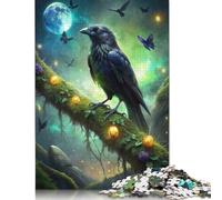 500 Piece Raven on Mossy Branch with Butterflies Jigsaw Puzzles for Adult Teenagers Wooden Puzzle Jigsaws for Adults Jigsaw Puzzles for Adults 500pcs (52x38cm)
