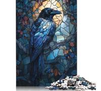 500 Piece Raven Stained Glass Jigsaw Puzzles, for Adults & Wooden Puzzles Educational Games For Kids 500pcs (52x38cm)