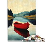 500 Piece Red Boat Reflection - Naïf Serene Lake Art Jigsaw Puzzles for Adults Puzzle Jigsaws for Adults Home Educational Games DIY Toys 500pcs (52x38cm)