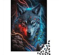 500 Piece Red Eye Wolf Square Puzzle for Adults, Wooden Puzzles Puzzle Hands-on Game 500pcs (52x38cm)