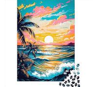 500 Piece Retro Beach Sunset7 Square Jigsaw Puzzles for Adults & Wooden Puzzles Learning Educational Toys Family Games 500pcs (52x38cm)
