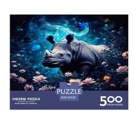 500 Piece Rhinoceros Animal Square Jigsaw Puzzles for Adults, Wooden Puzzles Learning Educational Toy 500pcs (52x38cm)