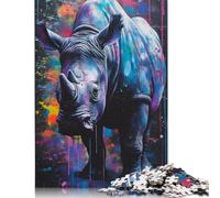 500 Piece Rhinoceros Painting Rinho Square Puzzles for Adults And Wooden Puzzles Family Activity 500pcs (52x38cm)