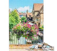 500 Piece Romantic Colmar Poster Square Puzzle for Adults Wooden Puzzles Educational Puzzle Family Game 500pcs (52x38cm)