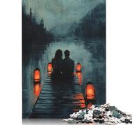 500 Piece Romantic Couple on Dock with Lantern Glow at Dusk Jigsaw Puzzlesfor Adults Wooden Puzzles Wooden Puzzles for Adults& Teenagers Age 12 Years Up 500pcs (52x38cm)