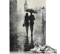 500 Piece Romantic Rainy Walk in London - Charcoal Style Jigsaw Puzzles for Adults Teenagers Puzzles Wooden Puzzles Family Activity Jigsaw Puzzles 500pcs (52x38cm)