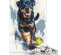 500 Piece Rottweiler Catching Ball Jigsaw Puzzles for Adult Teenagers Wooden Puzzle Jigsaws for Adults Jigsaw Puzzles for Adults 500pcs (52x38cm)