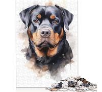 500 Piece Rottweiler Watercolor Dog Square Puzzles for Adults, Wooden Puzzles Family Entertainment Toys 500pcs (52x38cm)