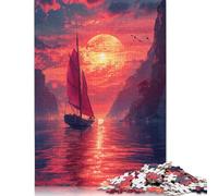 500 Piece Sailboat in A Sunset Jigsaw Puzzles for Adults Teenagers Wooden Puzzle Jigsaws for Adults Educational Game Challenge Toy 500pcs (52x38cm)