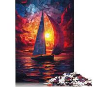 500 Piece Sailboat Sunset Creative Square Jigsaw Puzzles for Adults & Wooden Puzzles Stress Relief Puzzle Games And Unique 500pcs (52x38cm)