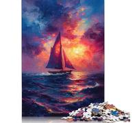 500 Piece Sailboat Sunset Square Jigsaw Puzzles for Adults, Wooden Puzzles Educational Game for Children 500pcs (52x38cm)
