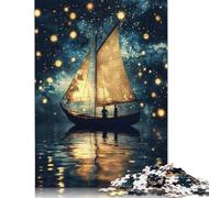 500 Piece Sailboat Under A Starry Sky Jigsaw Puzzle for Adult Teenagers Puzzles for Adults Puzzles Home Educational Games DIY Toys 500pcs (52x38cm)