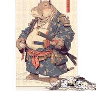 500 Piece Samurai Hippopotamus Square Puzzles for Adults, Wooden Puzzles Toy Wall Decor 500pcs (52x38cm)