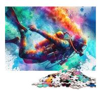500 Piece Scuba Diver in Watercolor Jigsaw Puzzle for Adults And Teenager Sustainable Puzzle for Adults | Games 500pcs (52x38cm)