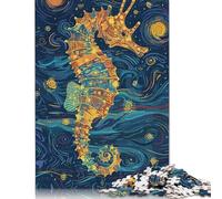 500 Piece Seahorse in Starry Night Style Jigsaw Puzzles for Adult Teenagers Wooden Puzzle Adult Jigsaw Puzzle Puzzle for Adults And Teenager 500pcs (52x38cm)