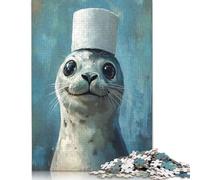 500 Piece Seal In A Hat Creative Square Jigsaw Puzzles for Adults And Wooden Puzzles Educational Game for Adult 500pcs (52x38cm)