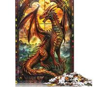500 Piece Serene Stained Dragon Square Jigsaw Puzzles for Adults, Wooden Puzzles Educational Game for Children 500pcs (52x38cm)