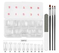 500-piece set of false nails 10 different sizes (0-9 mm) with Box,3× Brush,1×Cuticle Pusher Nail File