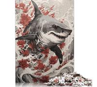 500 Piece Shark Japanese Painting Jigsaw Puzzles for Adults Wooden Puzzles for Teenagers Gifts Unique Home Decor And Gifts 500pcs (52x38cm)