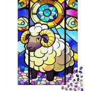 500 Piece Sheep Stained Glass Style Square Jigsaw Puzzles for Adults & Wooden Puzzles Learning Educational Toys Family Games 500pcs (52x38cm)