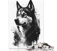 500 Piece Siberian Husky Black Ink Jigsaw Puzzles for Adult Teenagers Wooden Puzzles for Adults Puzzles Educational Game Challenge Toy 500pcs (52x38cm)