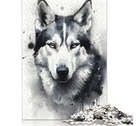 500 Piece Siberian Husky Dog Art Jigsaw Puzzle for Adult Teenagers Wood Puzzles for Adults Home Decoration Puzzle Toys 500pcs (52x38cm)