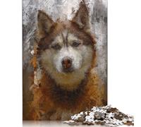 500 Piece 'Siberian Husky Painting Square Jigsaw Puzzles for Adults, Wooden Puzzles Educational Game for Children 500pcs (52x38cm)