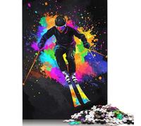 500 Piece Skier in Colorful Splash Adult Jigsaw Puzzle Puzzle Jigsaws for Adults Jigsaw Puzzles for Adults Educational Game Challenge Toy 500pcs (52x38cm)