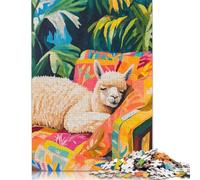 500 Piece Sleeping Alpaca in Tropical Paradise Creative Square Jigsaw Puzzles for Adults And Wooden Puzzles Educational Game for Adult 500pcs (52x38cm)