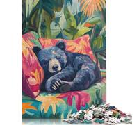 500 Piece Sleeping Bear in Tropical Paradise Square Puzzles for Adults & Wooden Puzzles Educational Game 500pcs (52x38cm)