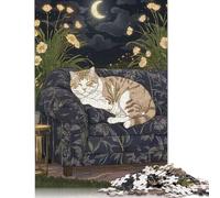 500 Piece Sleeping Cat Under Moonlight Puzzles For Adults Wooden Puzzles Brain Teaser Puzzles For Children 500pcs (52x38cm)
