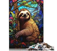 500 Piece Sloth Stained Glass WIndow Square Jigsaw Puzzles for Adults & Wooden Puzzles Learning Educational Toys Family Games 500pcs (52x38cm)