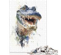 500 Piece Smiling Alligator Watercolor Creative Square Jigsaw Puzzles for Adults & Wooden Puzzles Stress Relief Puzzle Games And Unique 500pcs (52x38cm)