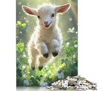 500 Piece Smiling Lamb in Meadow Jigsaw Puzzles for Adult Teenagers Wooden Puzzle Jigsaws for Adults Brain Teaser Puzzle 500pcs (52x38cm)