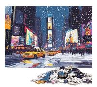 500 Piece Snowy Times Square with Yellow Cabs Creative Square Jigsaw Puzzles for Adults And Wooden Puzzles Toy Intellectual Game 500pcs (52x38cm)