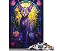 500 Piece Sphynx Cat Abstract Creative Square Jigsaw Puzzles for Adults & Wooden Puzzles Stress Relief Puzzle Games And Unique 500pcs (52x38cm)