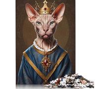 500 Piece Sphynx Cat King Jigsaw Puzzles for Adult Teenagers Wooden Puzzle Jigsaws for Adults Brain Teaser Puzzle 500pcs (52x38cm)