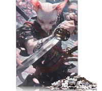 500 Piece Sphynx Cat Samurai Japanes Jigsaw Puzzles for Adults Learning Educational Toys Family Games Birthday Gifts 500pcs (52x38cm)