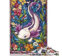500 Piece Stained Glass Axolotl Jigsaw Puzzlesfor Adults Teenagers Puzzles Wooden Puzzles Brain Teaser Puzzle 500pcs (52x38cm)