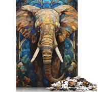 500 Piece Stained Glass Elephant Art Puzzles For Adults Wooden Puzzles Brain Teaser Puzzles For Children 500pcs (52x38cm)