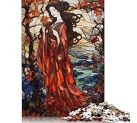 500 Piece Stained Glass Geisha Puzzles For Adults Wooden Puzzles Brain Teaser Puzzles For Children 500pcs (52x38cm)