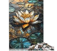 500 Piece Stained Glass Golden Lotus Puzzles for Adults Wooden Puzzles Educational Game for Children As A 500pcs (52x38cm)