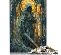 500 Piece Stained Glass Knight Creative Square Jigsaw Puzzles for Adults & Wooden Puzzles Stress Relief Puzzle Games And Unique 500pcs (52x38cm)